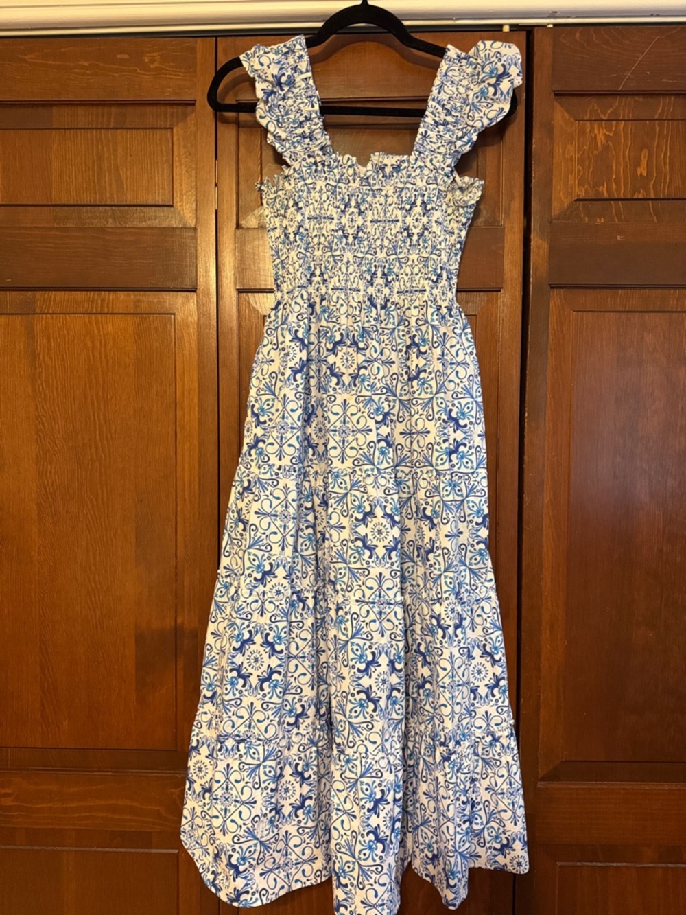 Hill House Blue and White Tile-Print Midi Dress